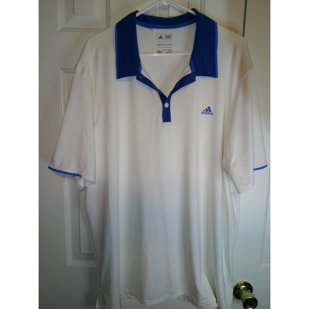 Adidas Golf Polo Shirt ClimaCool Athletic Training White‎ Blue 2XL